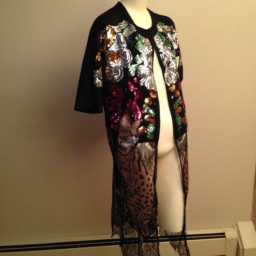 By The Nana Black Sequin Lace Open Cardigan M